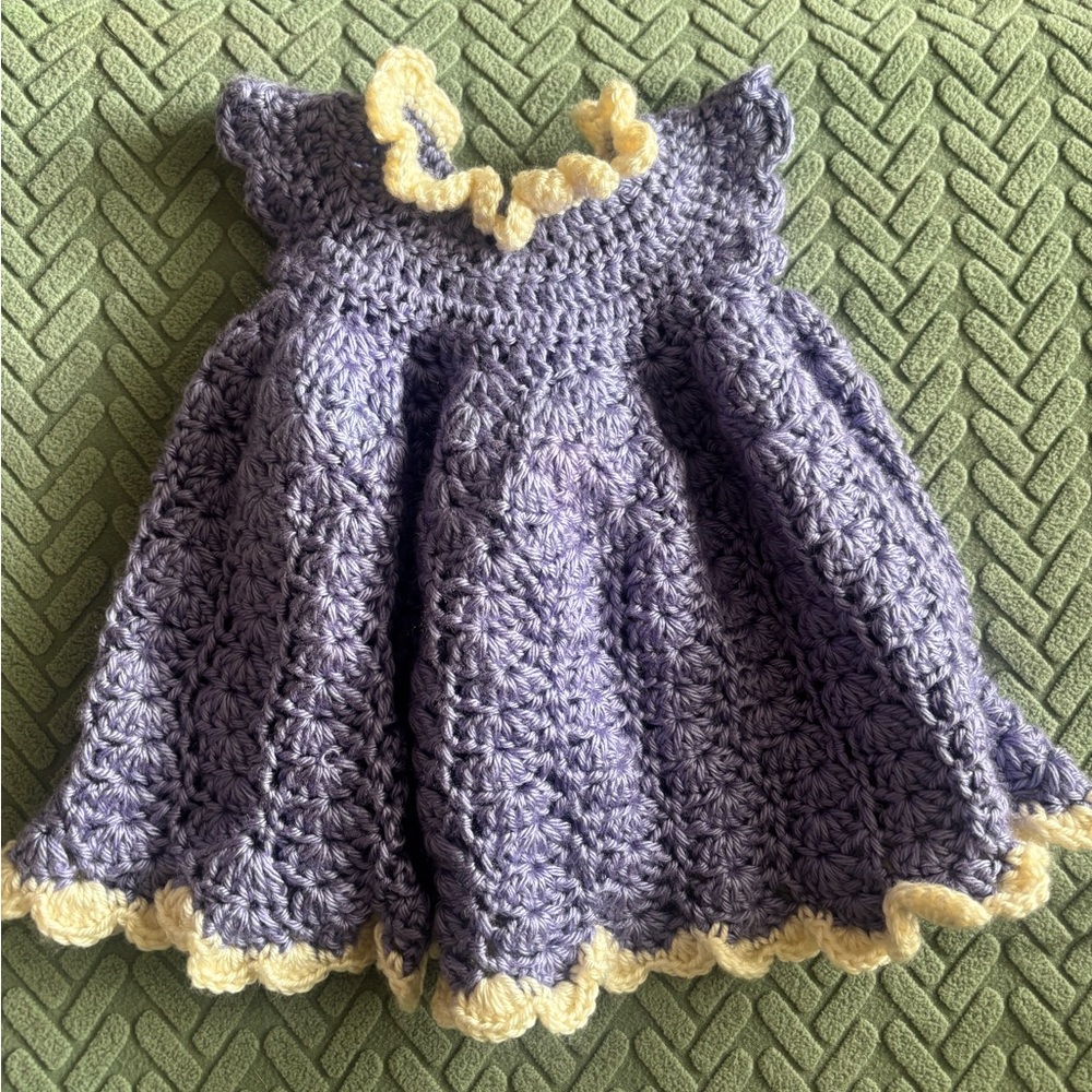 Handmade Purple Crochet Babydoll Premie/Newborn Baby Dress